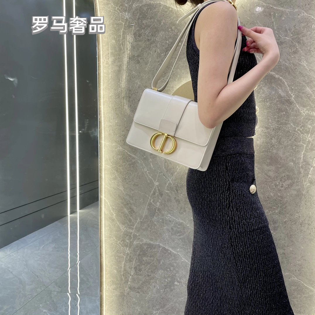 Christian Dior 30 Montaigne Bag in Black Smooth Calfskin with Gold-Finish CD Clasp