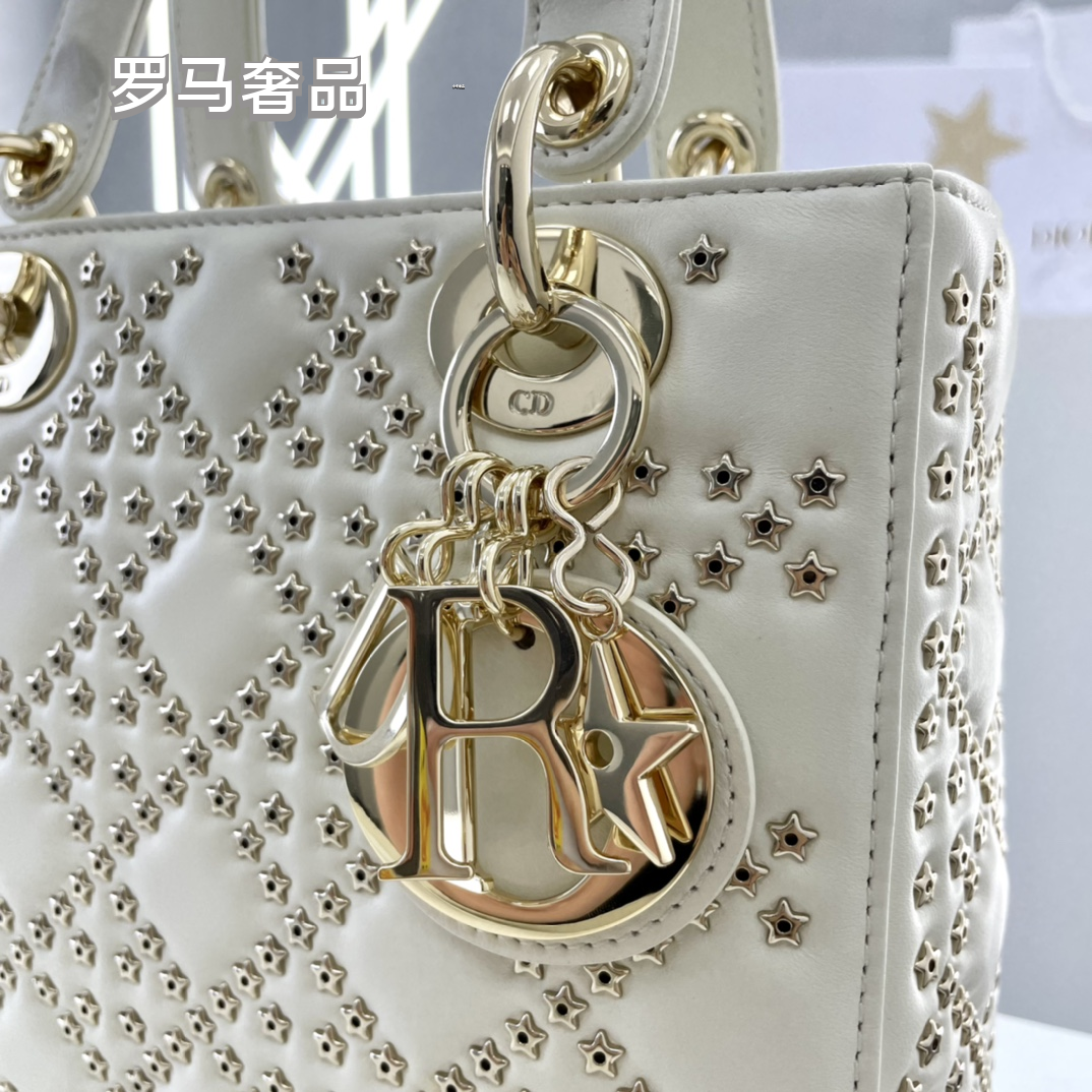 Lady Dior My ABCDior Bag White Cannage Lambskin with Gold-Finish Charms
