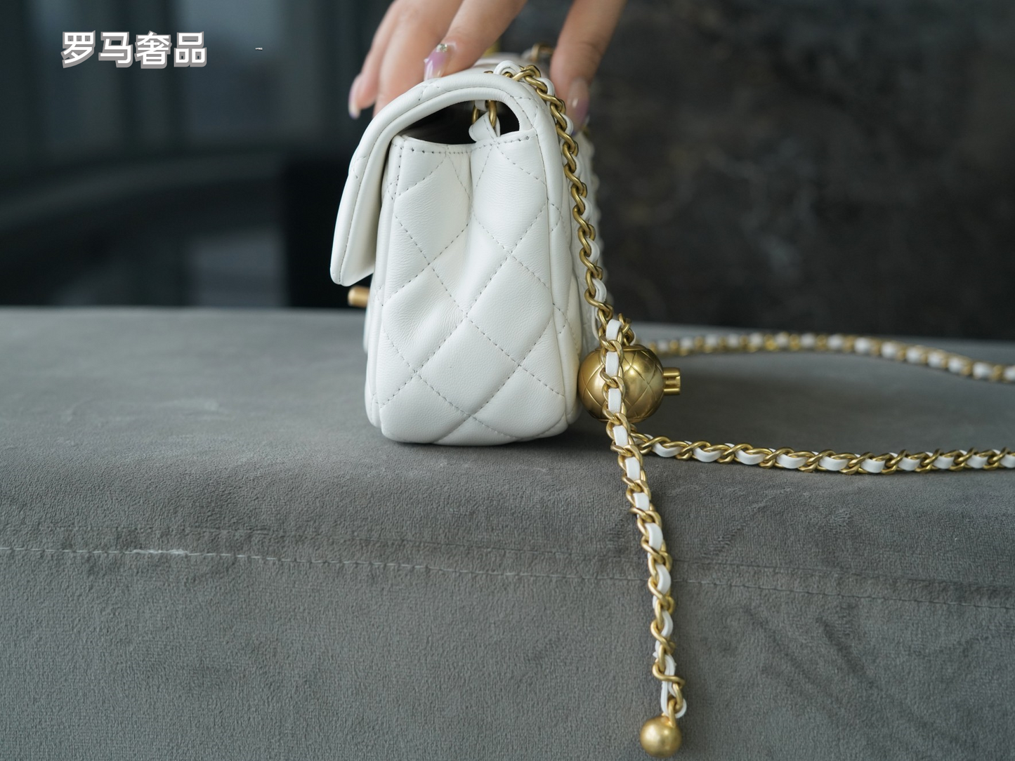White Quilted Lambskin Mini Flap Bag with Gold-Tone Hardware