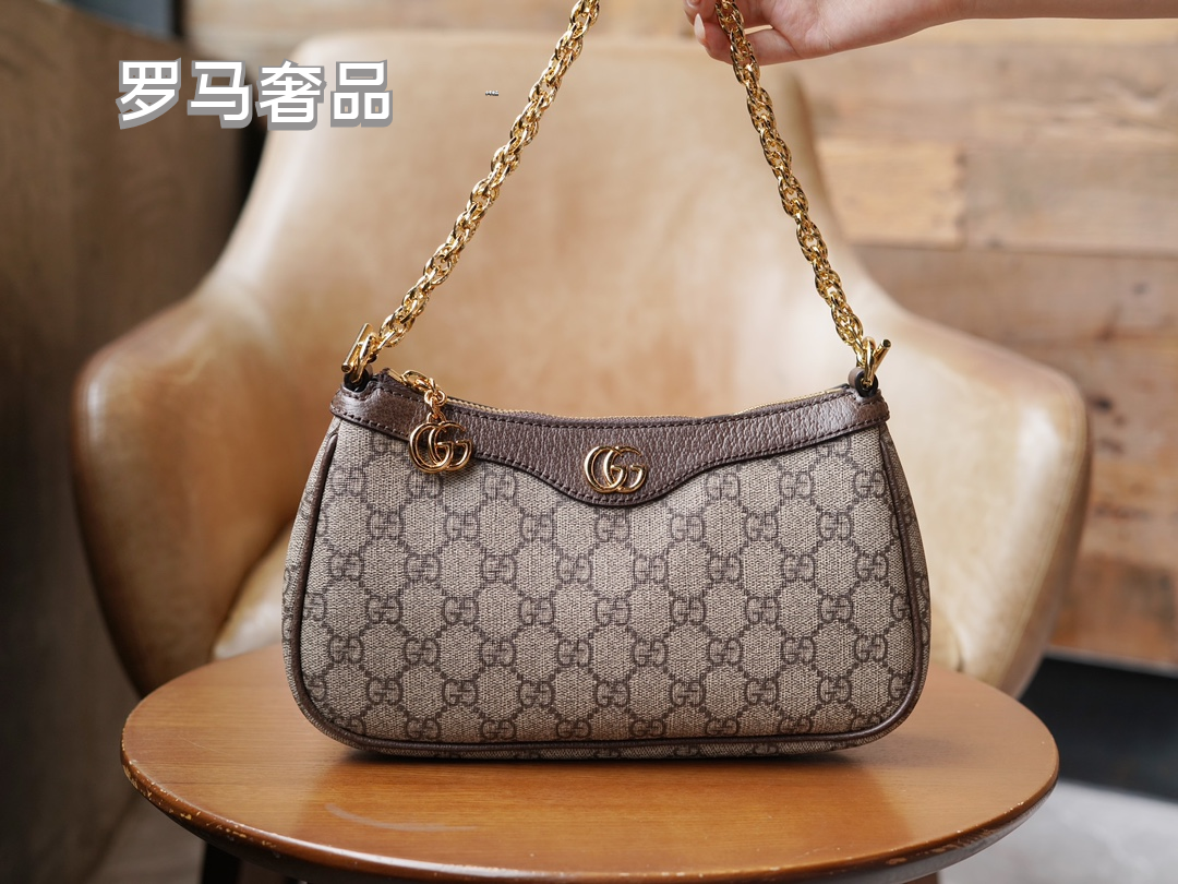 Gucci Ophidia Small GG Supreme Shoulder Bag with Web Strap