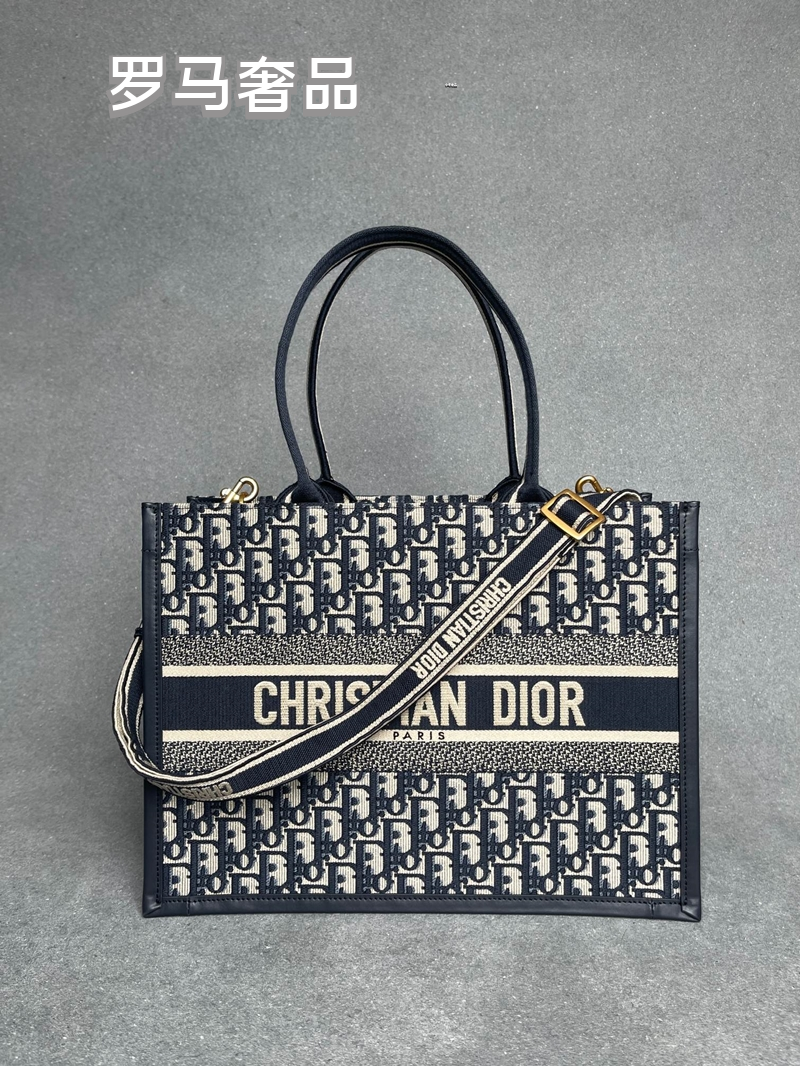 Christian Dior Book Tote - Blue Dior Oblique Embroidery