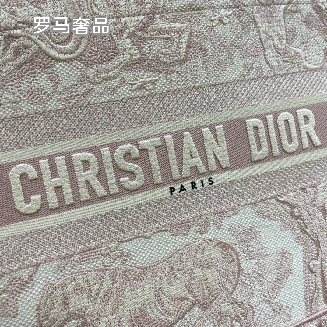 Christian Dior Small Book Tote Bag - Pink Toile de Jouy Embroidery