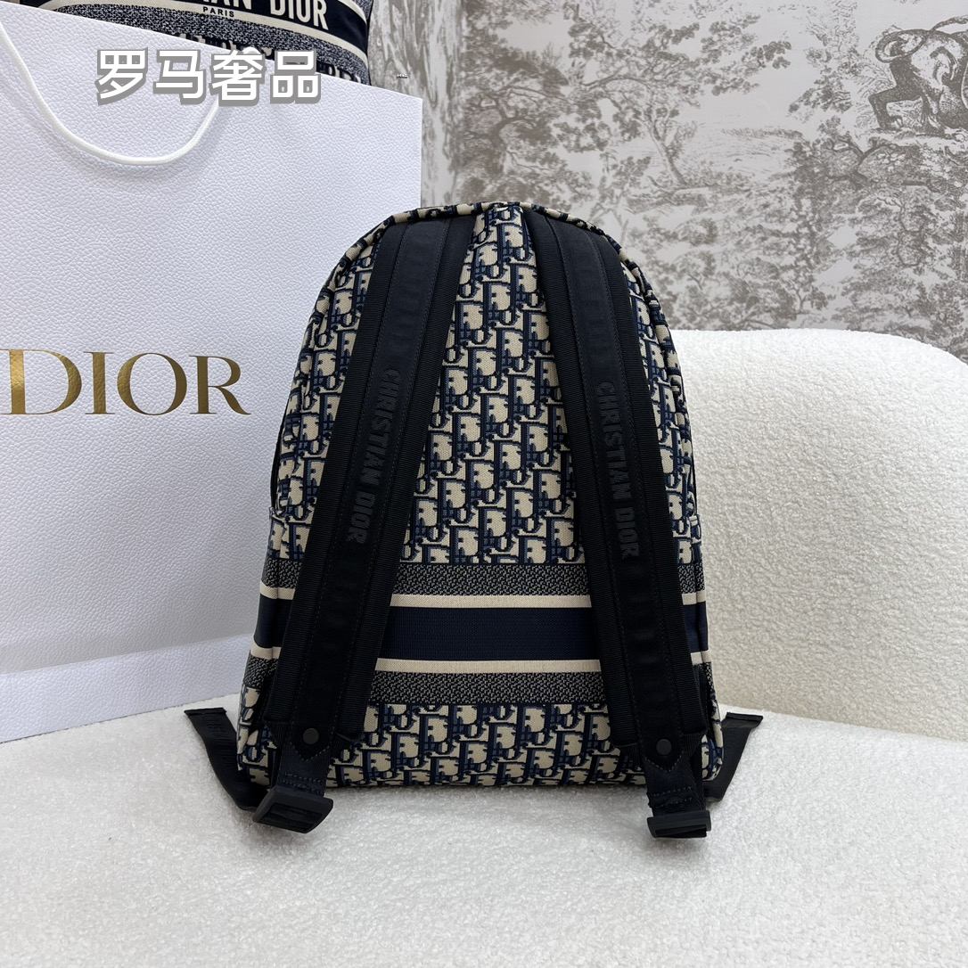 Christian Dior Oblique Jacquard Canvas Backpack - Navy Blue & Beige