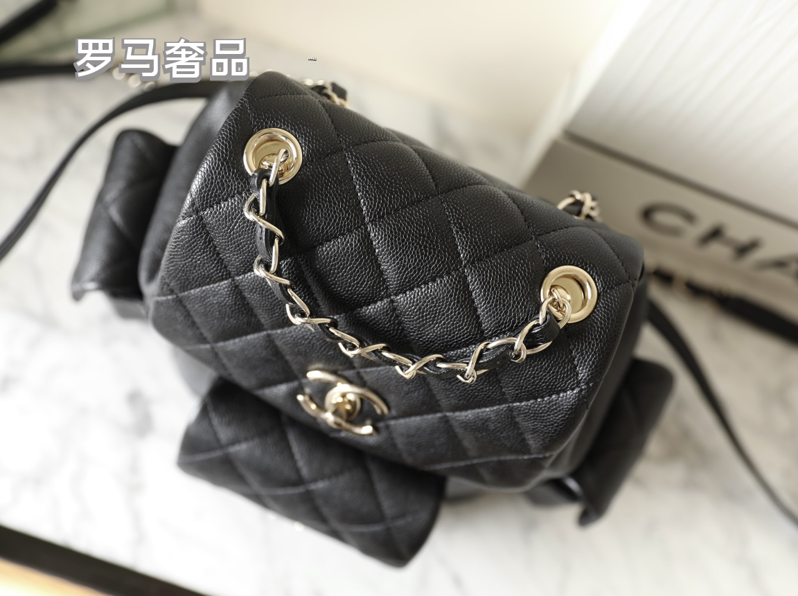 Chanel Dumas Quilted Caviar Leather Backpack - Black Gold-Tone Hardware