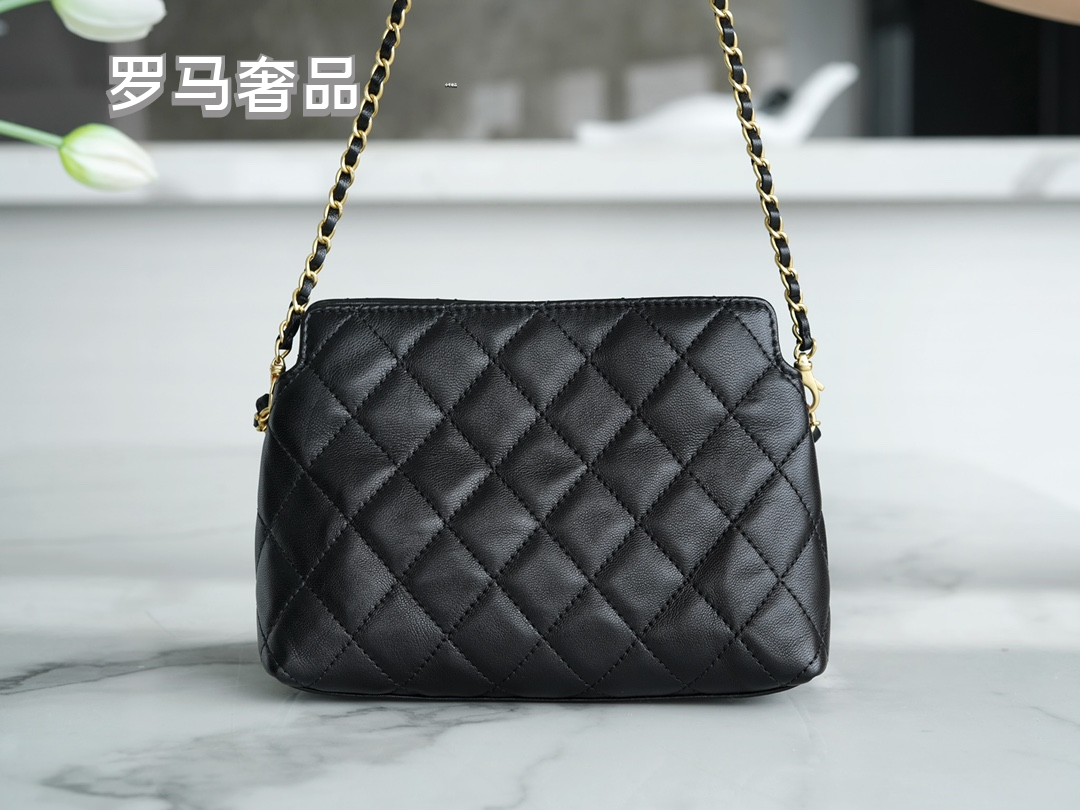 Chanel Black Quilted Leather Flap Bag with Lion Head Chain Embellishments