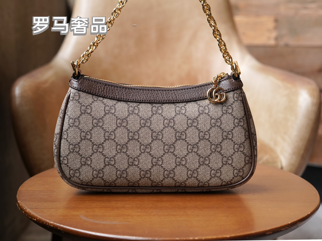Gucci Ophidia Small GG Supreme Shoulder Bag with Web Strap
