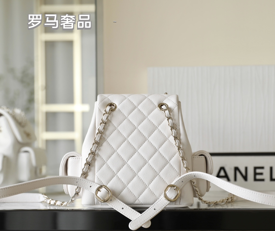 Chanel Quilted Grey Leather Backpack with Gold-Tone Hardware
