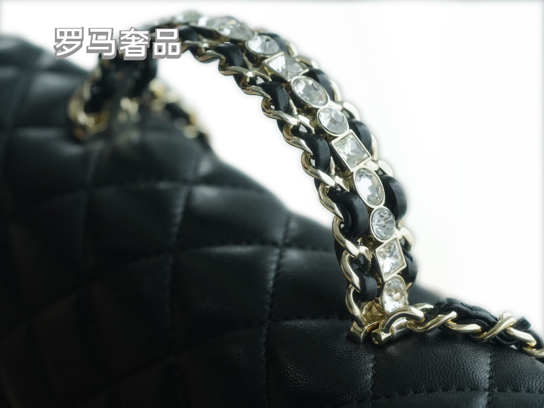 Elegant Black Quilted Leather Top Handle Flap Bag with Silver-Tone Chain