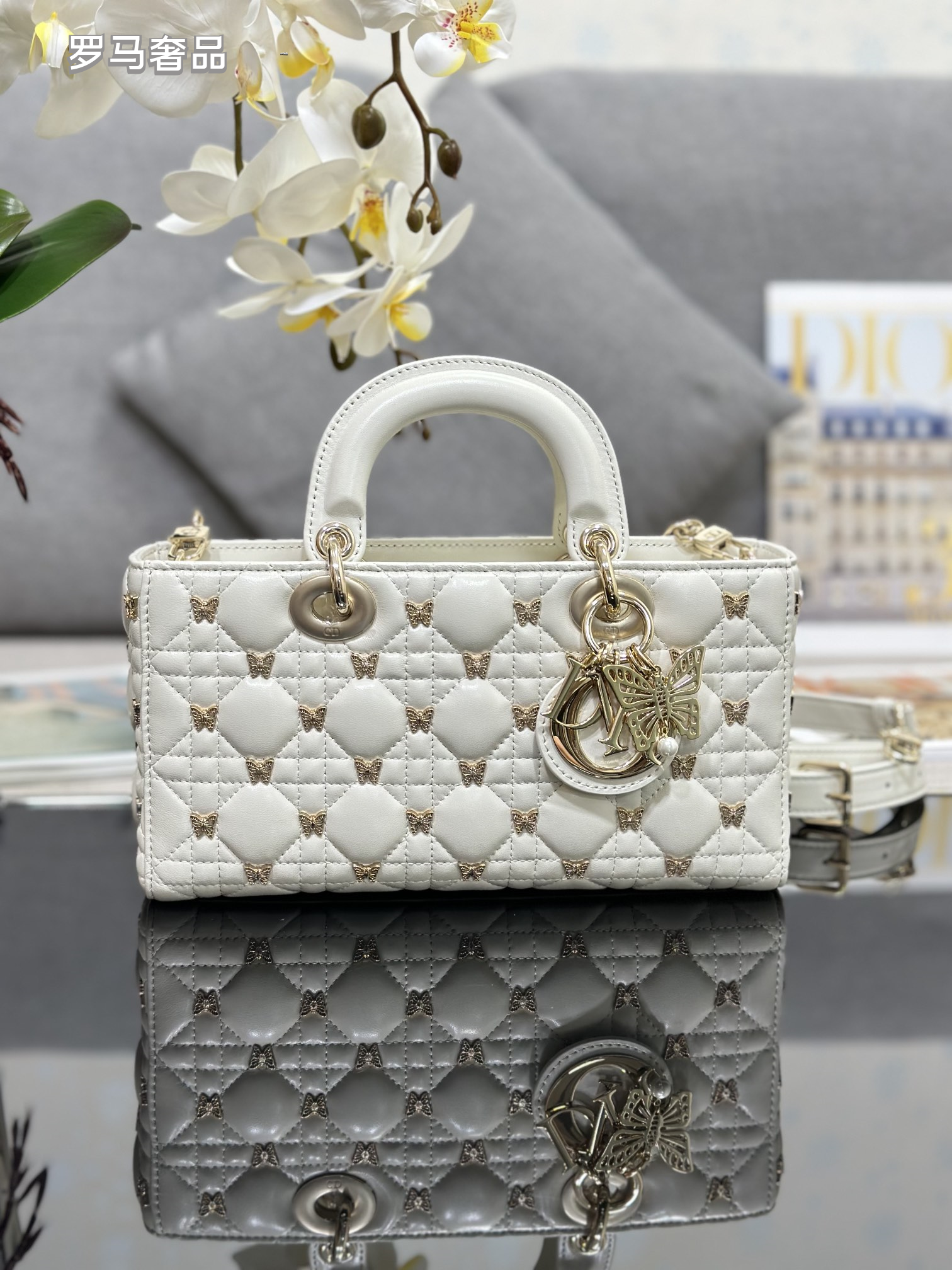 Christian Dior Lady D-Joy Bag Black Quilted Lambskin with Butterfly Charm