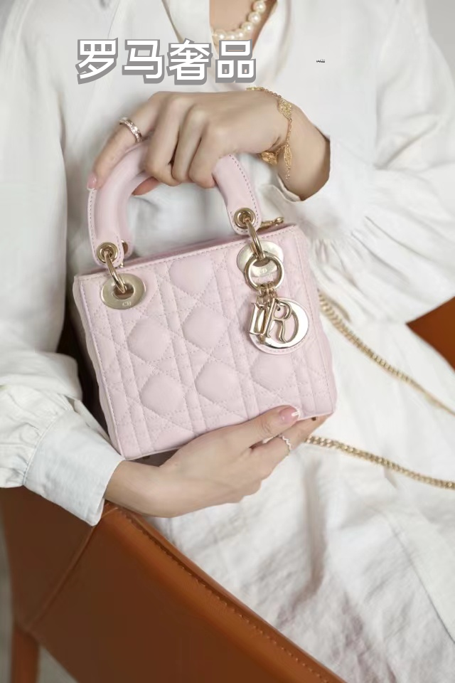Micro Lady Dior Bag in Pink Lambskin with Heart-Motif Quilting