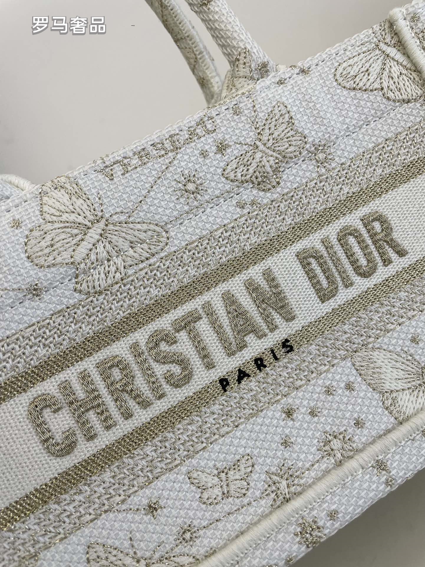 Christian Dior Book Tote Butterfly Embroidery Canvas Handbag