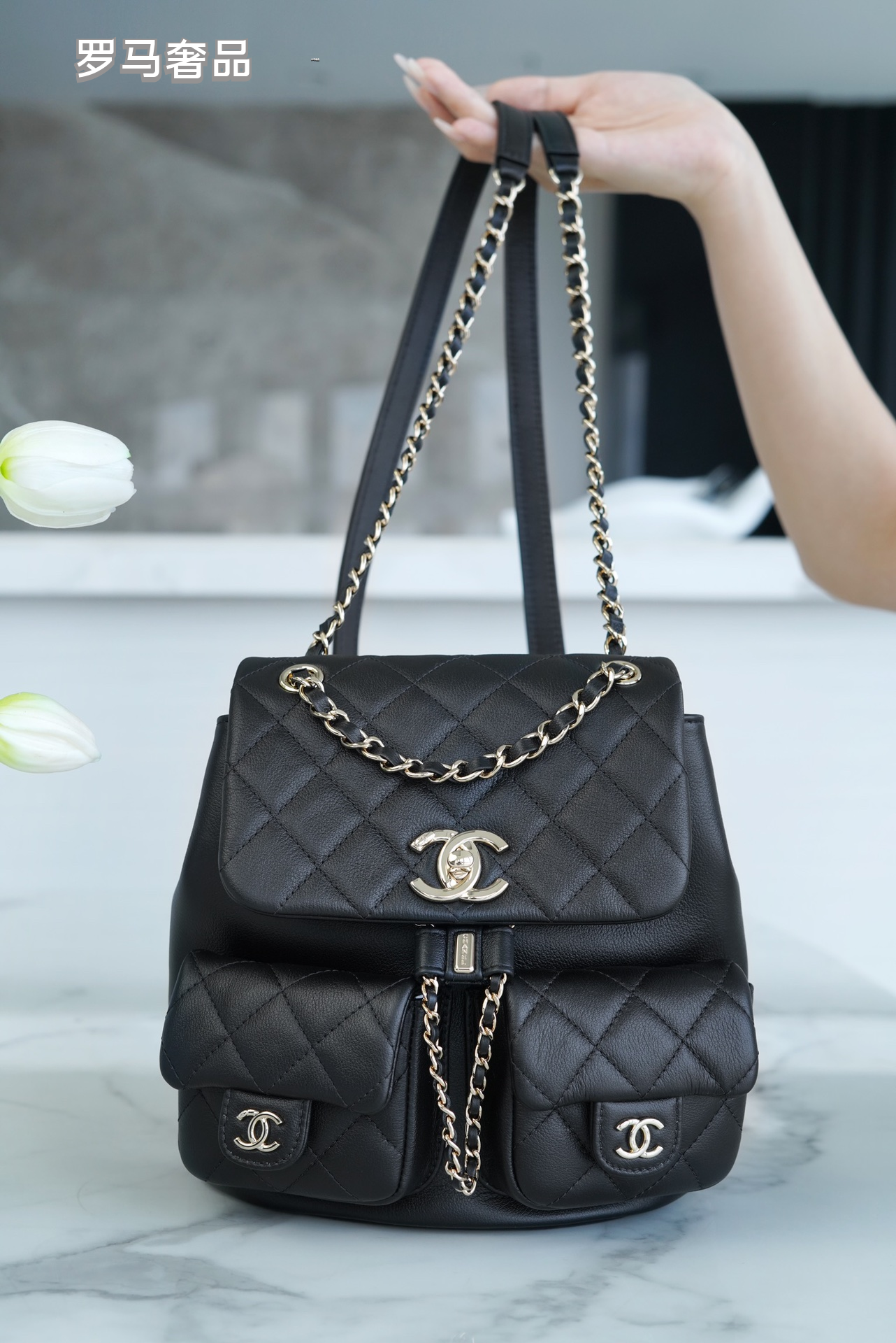 Chanel Quilted Lambskin Duma Backpack - Black with Gold-Tone Hardware