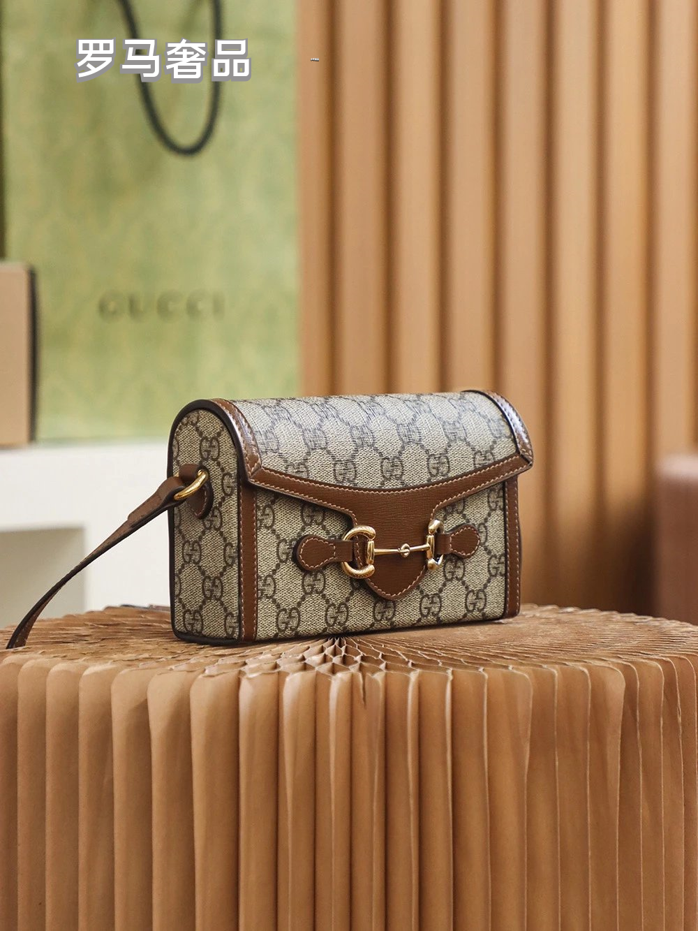Gucci Classic Monogram Canvas Mini Crossbody Bag with Horsebit Hardware