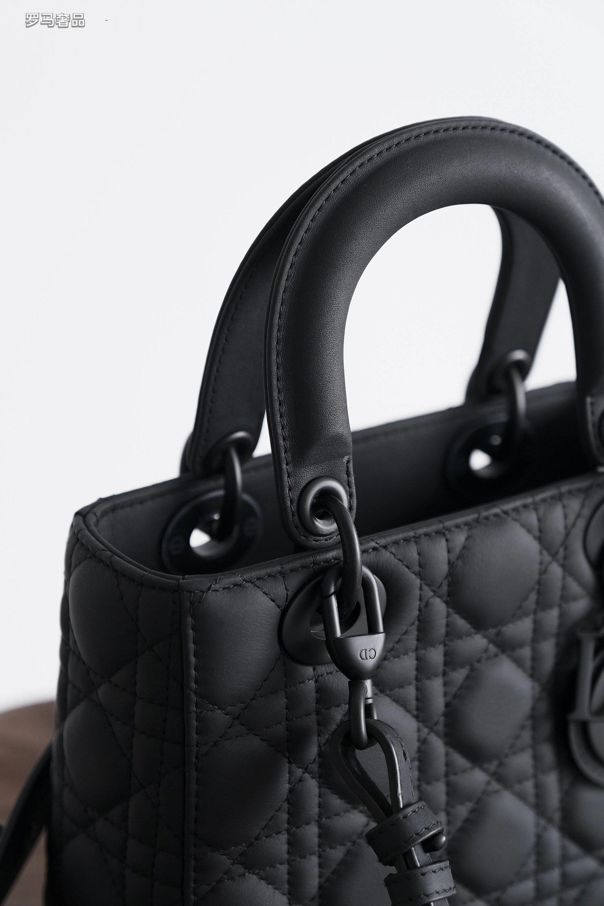Dior Classic Matte Black Quilted Handbag with Top Handle and Strap