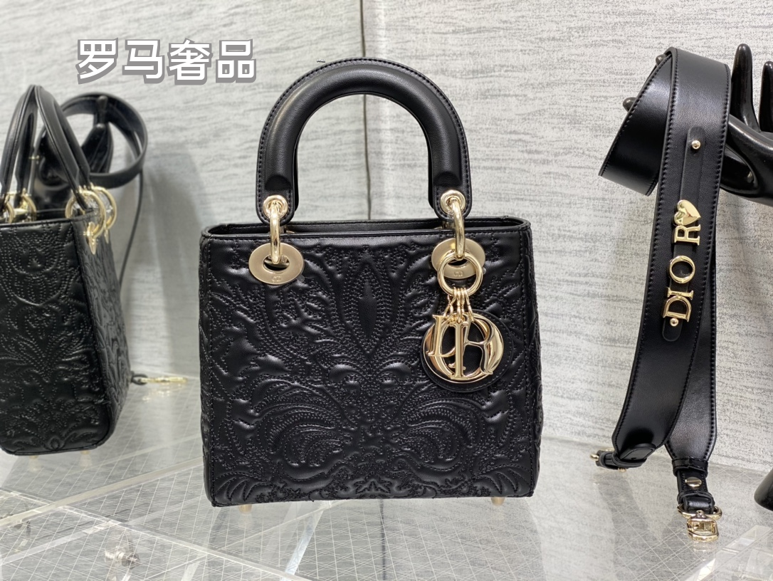 Dior Luxury White Floral Embossed Leather Handbag with Shoulder Strap