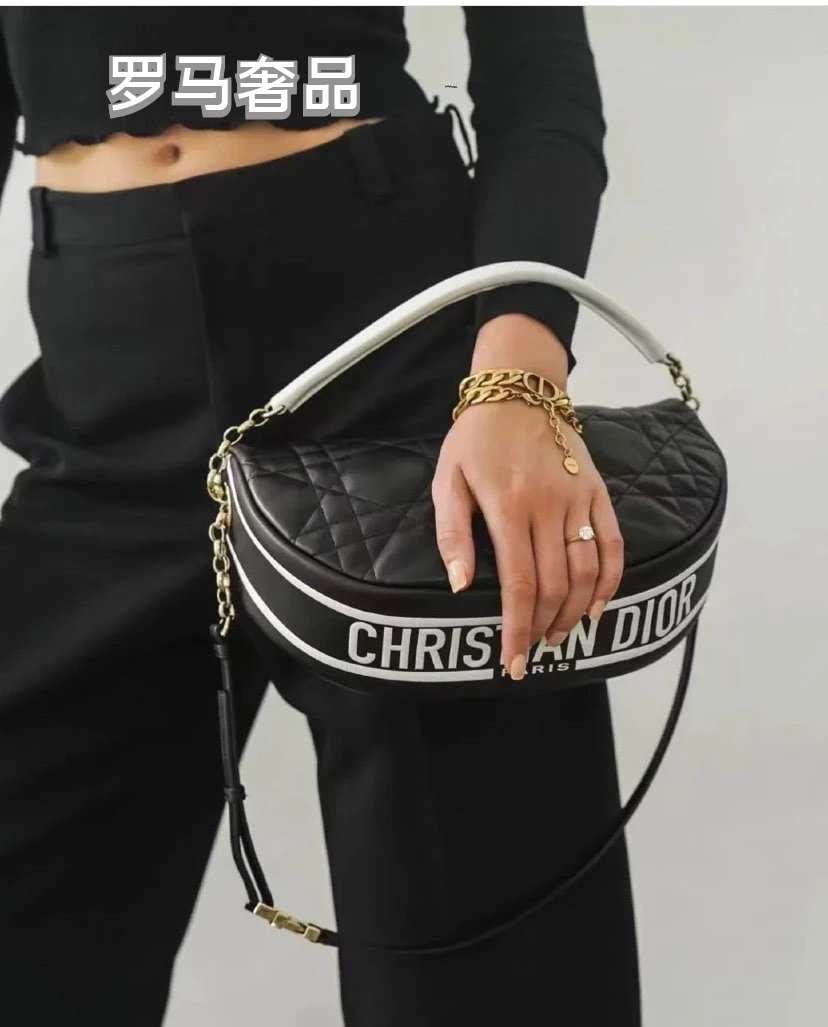 Dior Elegant Black Quilted Leather Shoulder Bag with Gold Chain Strap