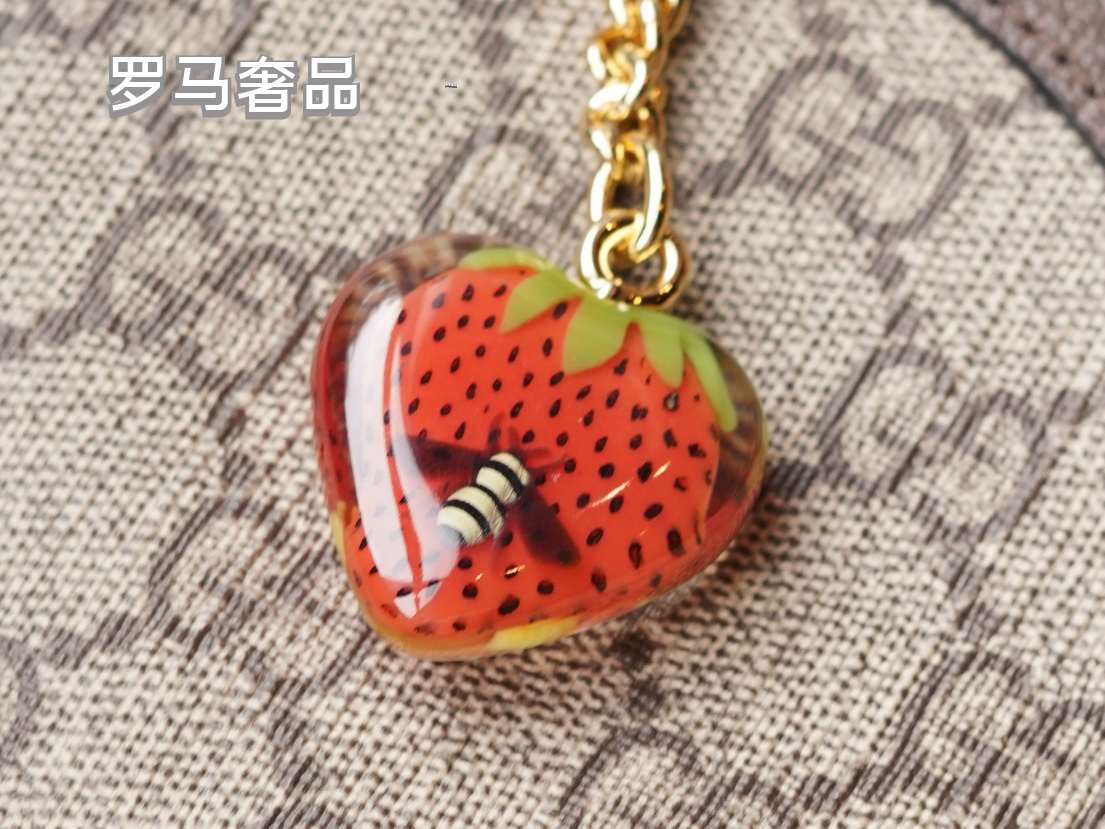 Women's Monogram Canvas Shoulder Bag with Web Strap and Strawberry Charm