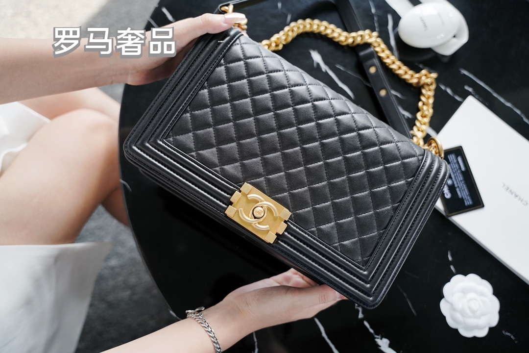Chanel Small Boy Flap Bag - Black Quilted Calfskin with Gold Hardware