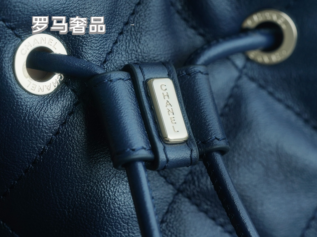 Chanel Navy Quilted Lambskin Leather Backpack with Silver-Tone Hardware