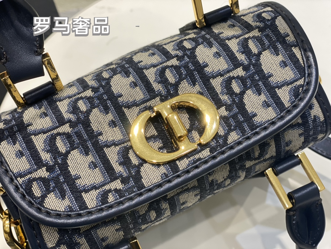 Dior Vintage Blue Monogram Canvas Top Handle Crossbody Handbag