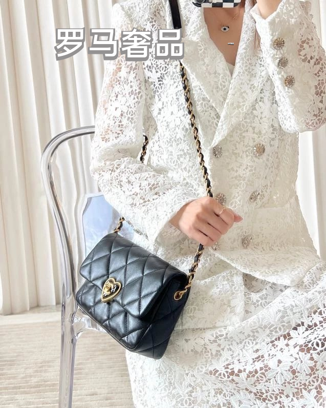 Chanel Black Quilted Lambskin CC Heart Flap Bag - Gold Hardware