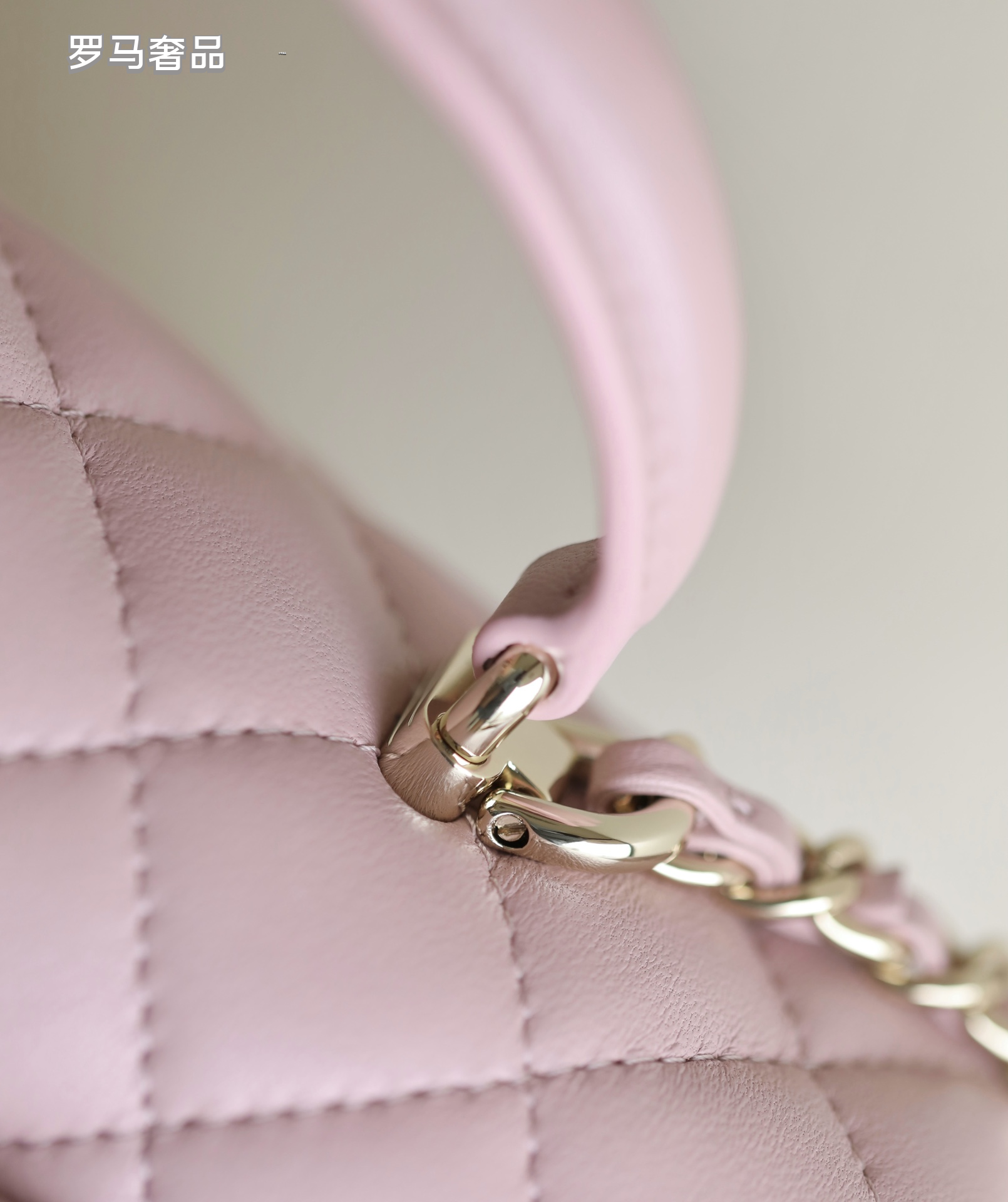 Chanel Mini Top Handle Flap Bag - Light Pink Quilted Lambskin Leather
