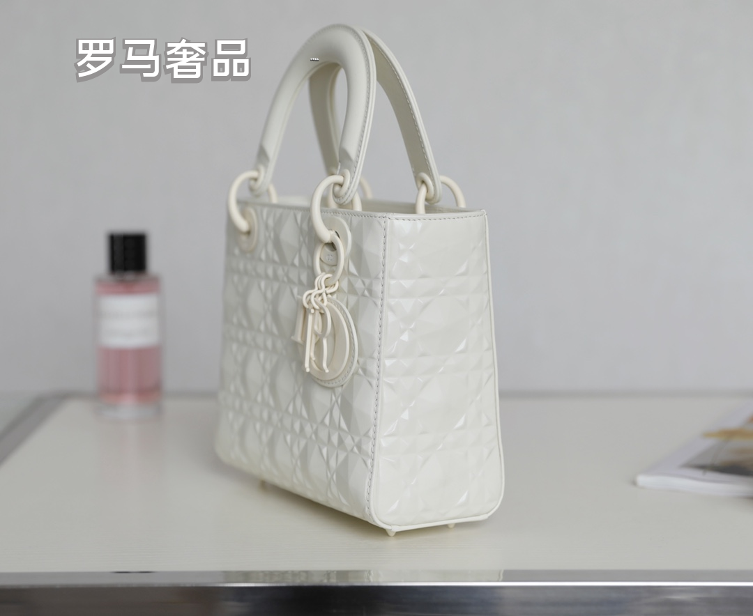 Dior Elegant Light Gray Quilted Top Handle Handbag with Shoulder Strap