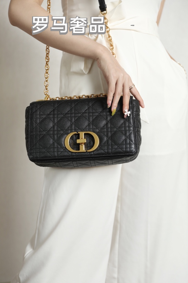 Dior Caro Bag in Black Cannage Calfskin with Gold-Tone CD Logo