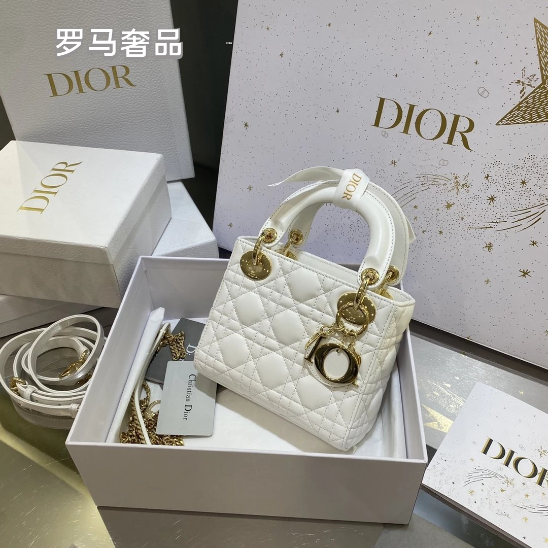 Christian Dior Lady Dior Mini Bag White Cannage Lambskin with Silver-Tone Hardware