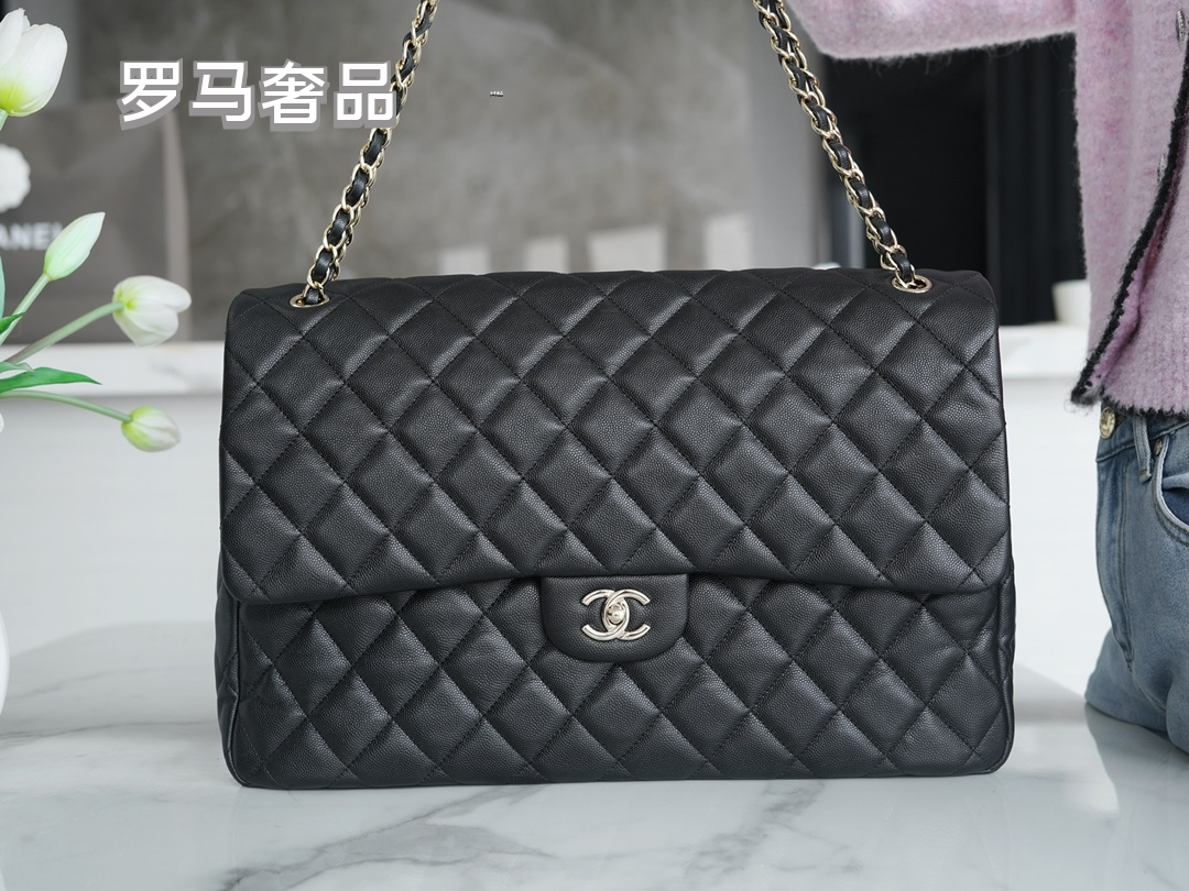 Chanel Classic Jumbo Double Flap Bag - Black Quilted Leather with Silver-Tone Hardware