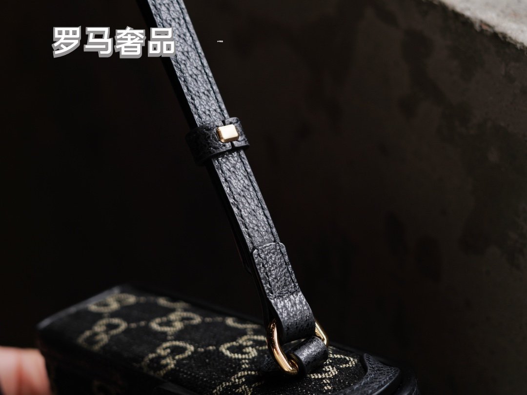 Gucci Vintage Monogram Canvas Mini Crossbody Bag with Gold Metal Clasp