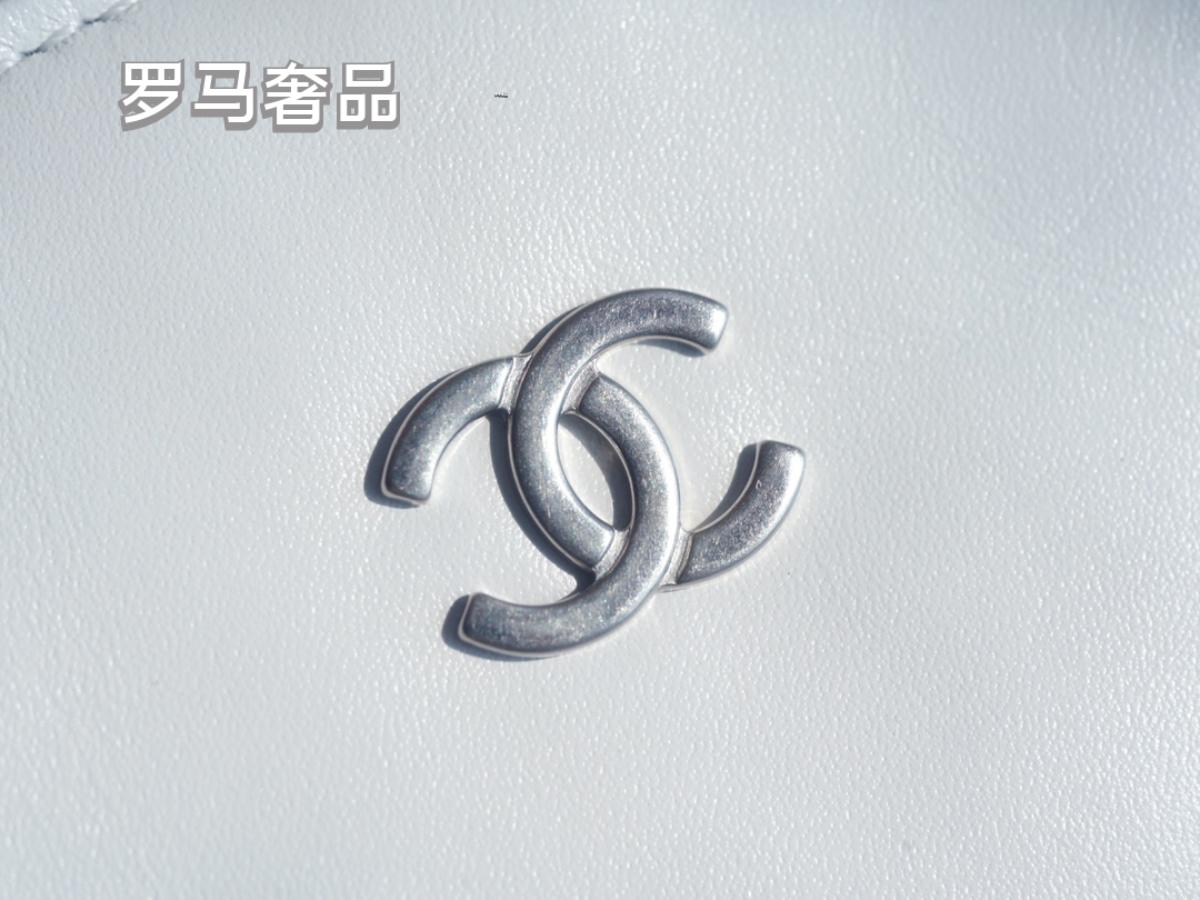 Chanel 22 Handbag - White Shiny Calfskin &amp; Silver-Tone Metal with Matching Pouch