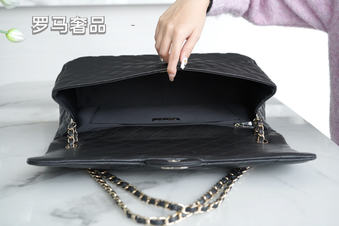 Chanel Classic Jumbo Double Flap Bag - Black Quilted Leather with Silver-Tone Hardware