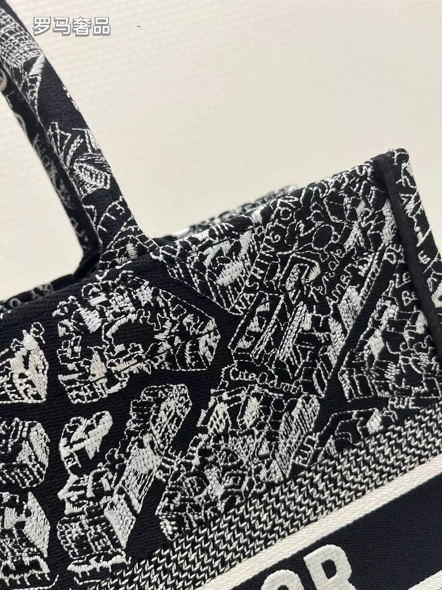 Christian Dior Plan de Paris Book Tote Bag - Black and White Embroidered Canvas