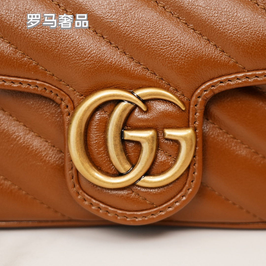 Gucci Brown Quilted Leather Crossbody Bag with Gold Chain Strap