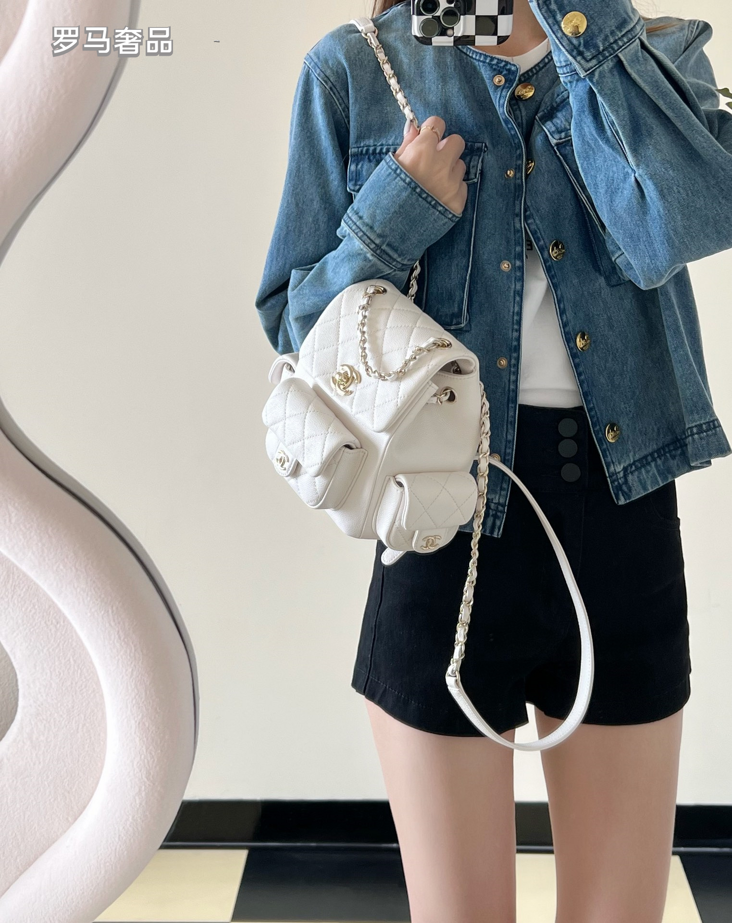 Chanel Quilted Grey Leather Backpack with Gold-Tone Hardware