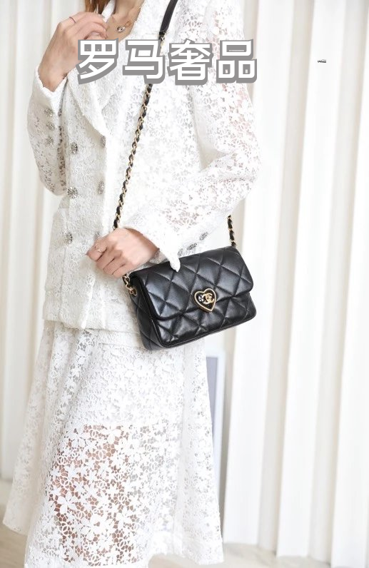 Chanel Black Quilted Lambskin CC Heart Flap Bag - Gold Hardware