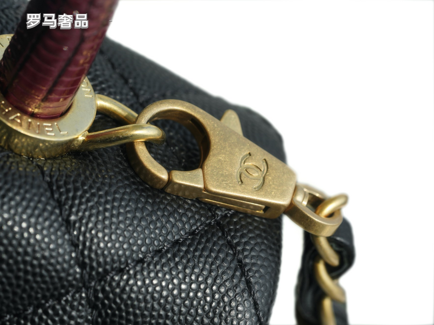 Chanel Medium Coco Handle Bag Black Quilted Caviar Leather Gold Hardware