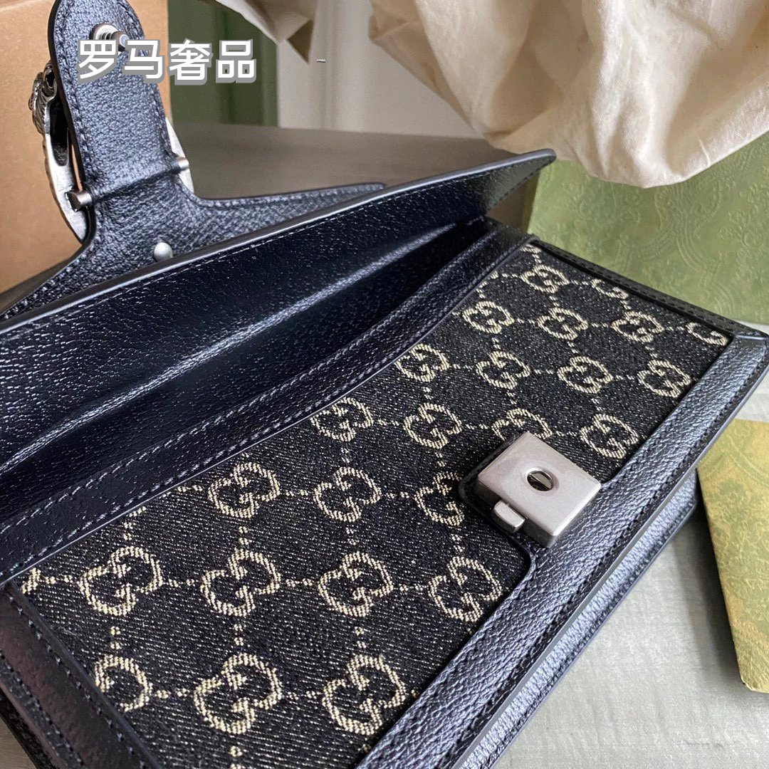Gucci Dionysus Small GG Supreme Canvas Shoulder Bag - Blue Leather