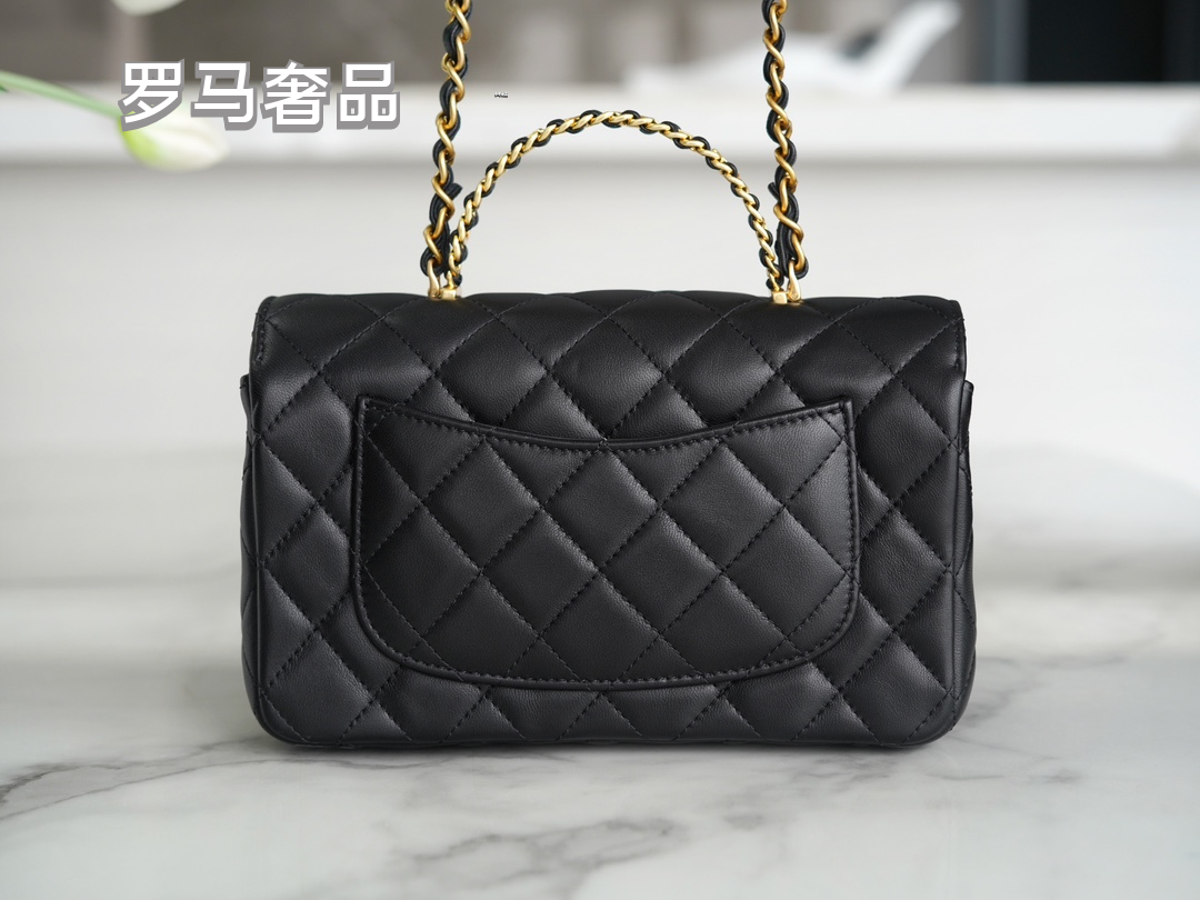 Women's Classic Quilted Black Flap Handbag with Gold-Tone Chain Details