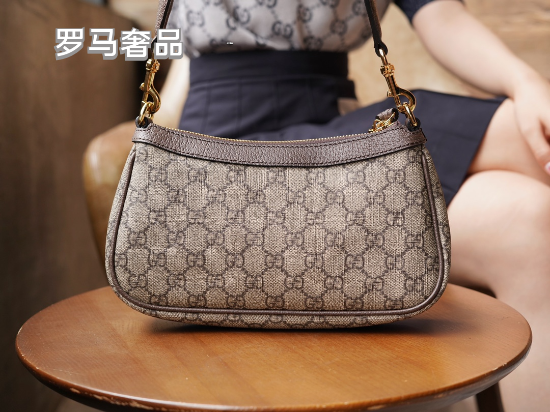 Women's Monogram Canvas Shoulder Bag with Web Strap and Strawberry Charm