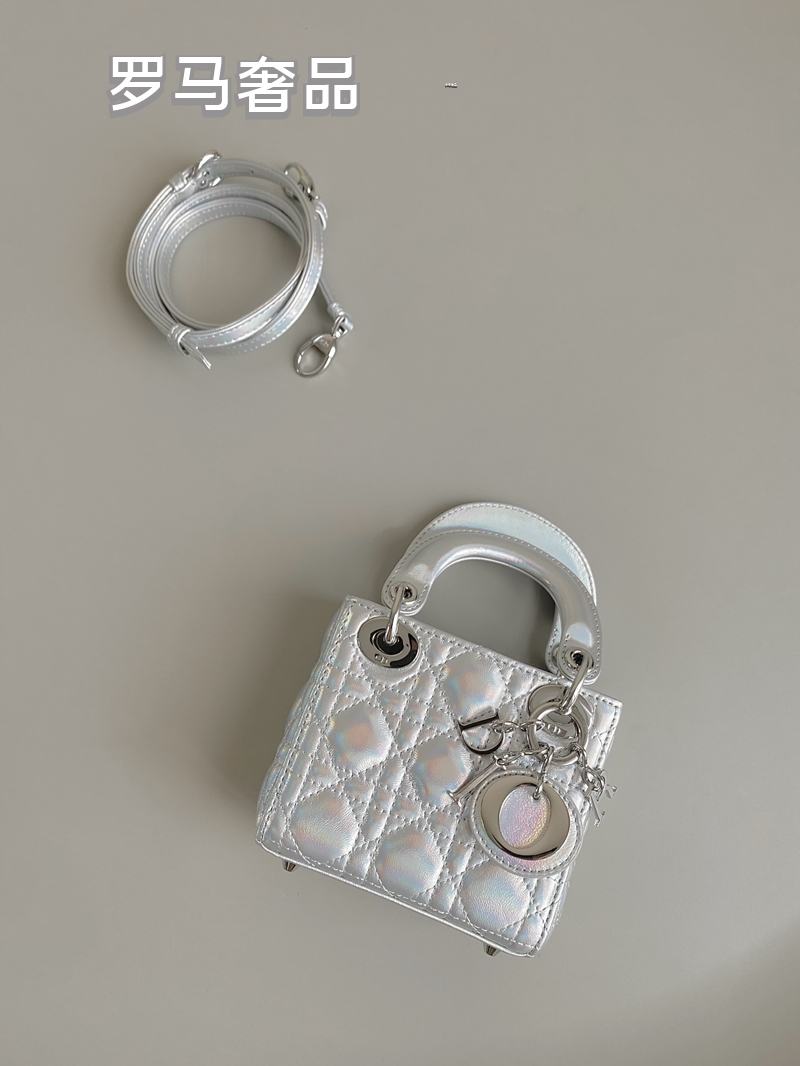 Micro Quilted Top-Handle Bag with Detachable Shoulder Strap - Silver