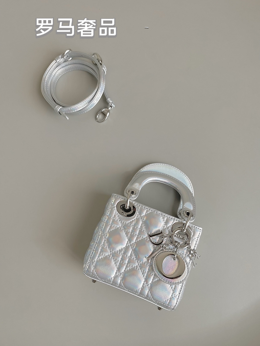 Micro Quilted Top-Handle Bag with Detachable Shoulder Strap - Silver