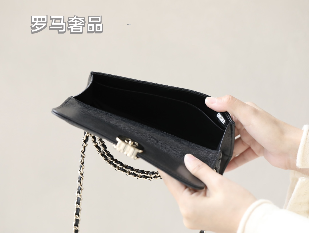 Black Quilted Leather Top Handle Clutch with Chain Shoulder Strap