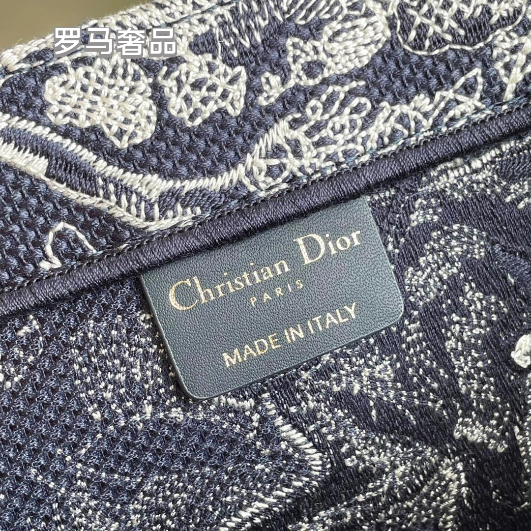 Dior Book Tote Bag Blue Toile de Jouy Embroidery