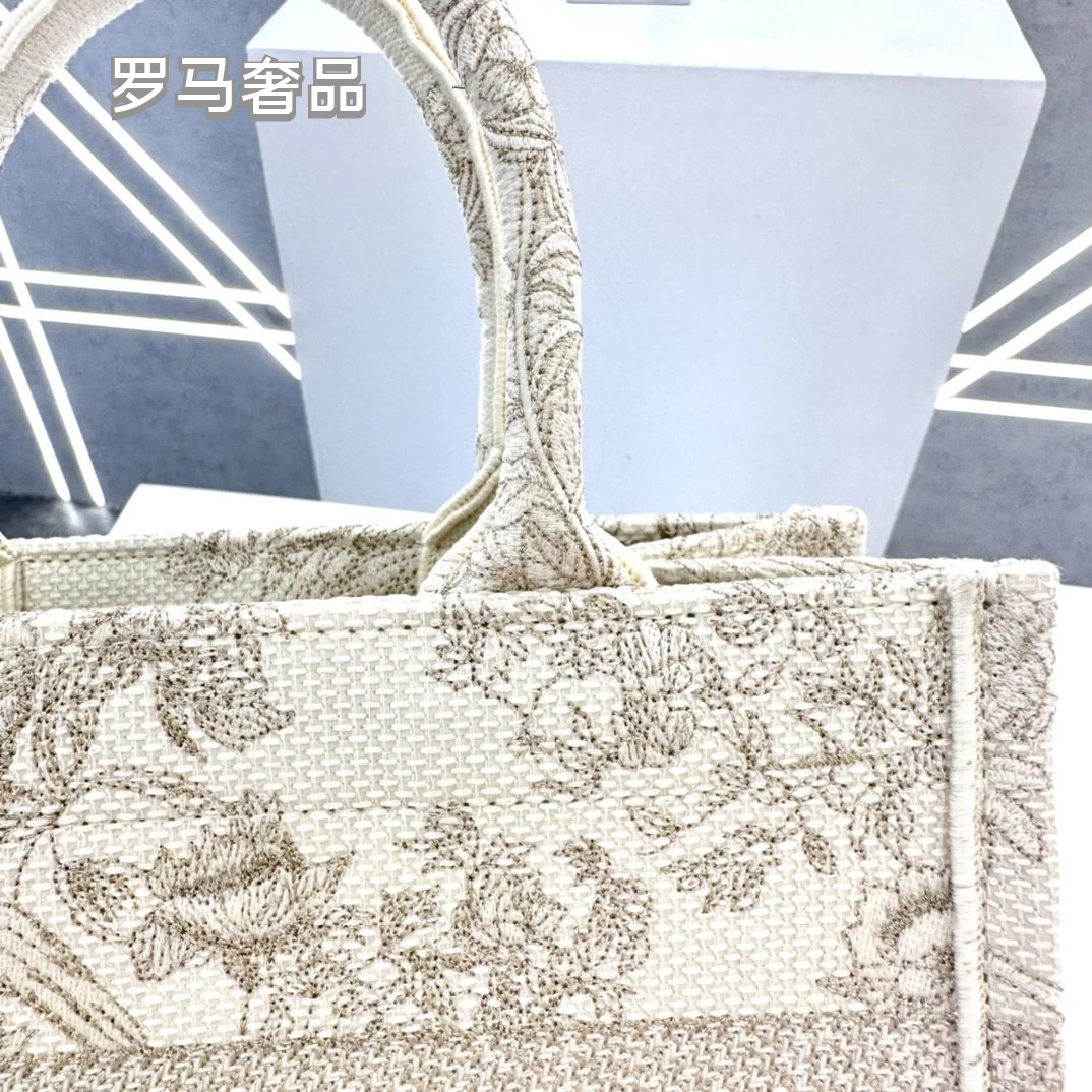 Christian Dior Book Tote Toile de Jouy Canvas Bag - Large Beige/Grey