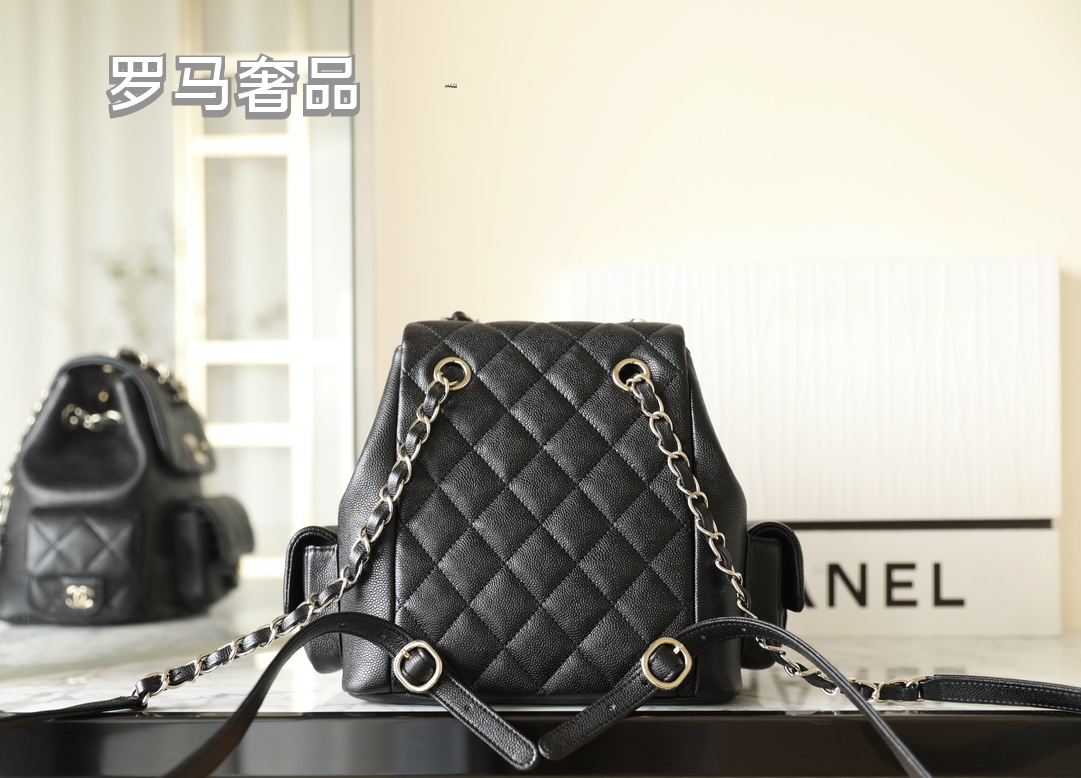 Chanel Dumas Quilted Caviar Leather Backpack - Black Gold-Tone Hardware
