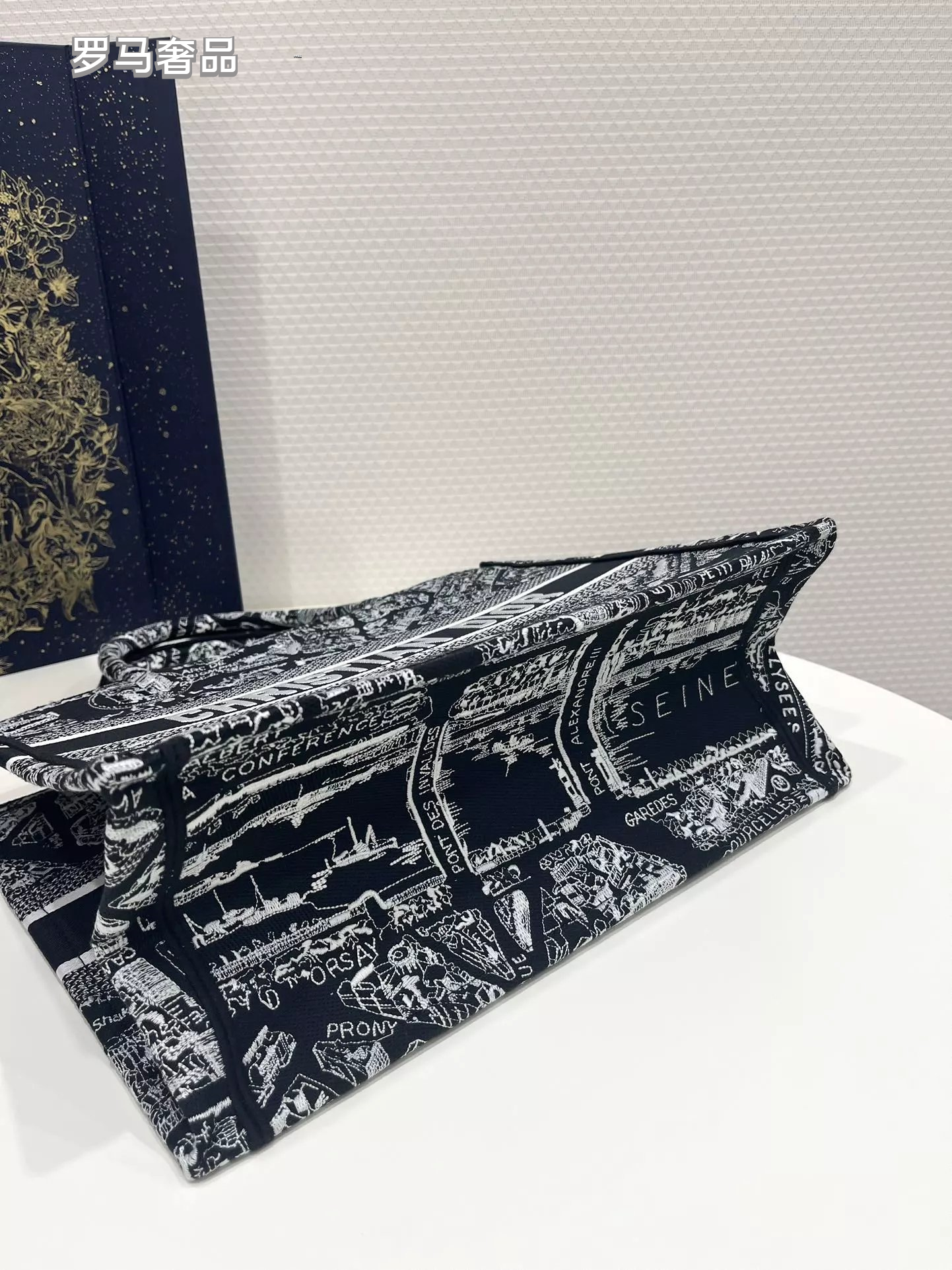 Christian Dior Plan de Paris Book Tote Bag - Black and White Embroidered Canvas