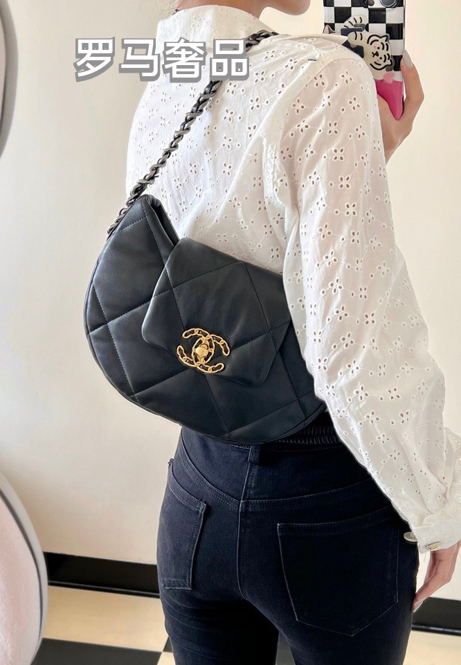Chanel 19 Large Hobo Bag - Black Quilted Lambskin Leather with Gold-Tone Hardware