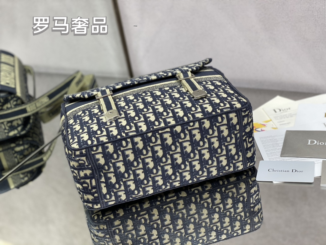 Christian Dior Oblique Canvas Messenger Bag - Navy/Beige Crossbody Bag